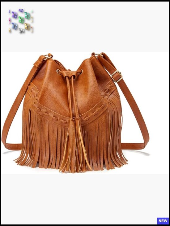 Handbags - Retro Fringe Hobo Bucket Bag Crossbody Shoulder Purse Tassel Drawstring Closure